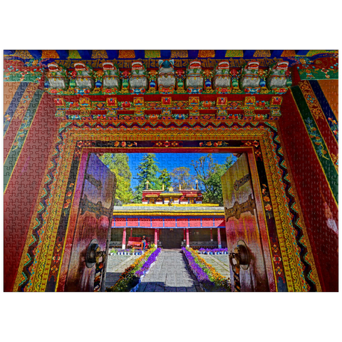 puzzleplate Ornate entrance gate to the park of the Dalai Lama's summer residence, Norbulingka, Lhasa, Tibet. 1000 Jigsaw Puzzle