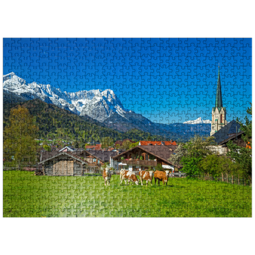 puzzleplate Partenkirchen district with Maria Himmelfahrt parish church against Zugspitz group 500 Jigsaw Puzzle