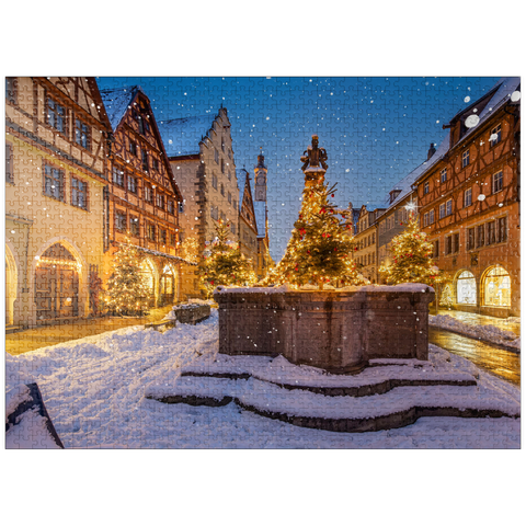 puzzleplate Christmas decorated fountain in the Herrngasse, Rothenburg ob der Tauber 1000 Jigsaw Puzzle