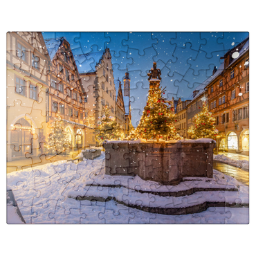 puzzleplate Christmas decorated fountain in the Herrngasse, Rothenburg ob der Tauber 100 Jigsaw Puzzle