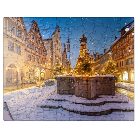 puzzleplate Christmas decorated fountain in the Herrngasse, Rothenburg ob der Tauber 100 Jigsaw Puzzle