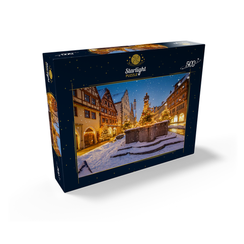 Christmas decorated fountain in the Herrngasse, Rothenburg ob der Tauber 500 Jigsaw Puzzle box view1