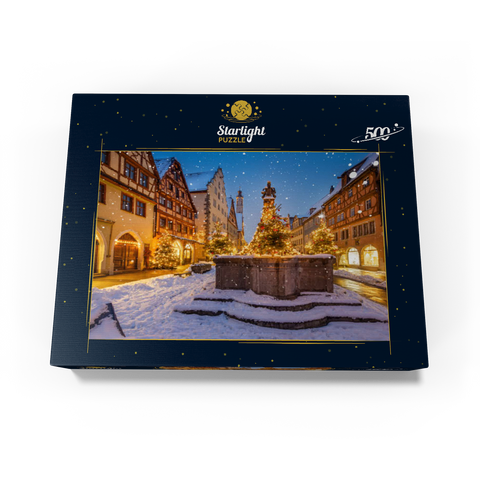 Christmas decorated fountain in the Herrngasse, Rothenburg ob der Tauber 500 Jigsaw Puzzle box view1
