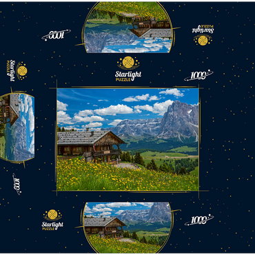 Tschötsch Alm at Puflatsch against Sella Group and Sassolungo, Alpe di Siusi, South Tyrol 1000 Jigsaw Puzzle box 3D Modell
