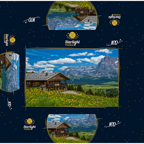 Tschötsch Alm at Puflatsch against Sella Group and Sassolungo, Alpe di Siusi, South Tyrol 100 Jigsaw Puzzle box 3D Modell