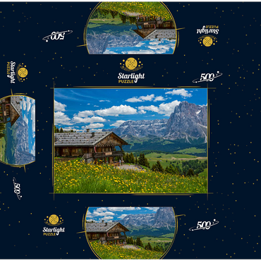 Tschötsch Alm at Puflatsch against Sella Group and Sassolungo, Alpe di Siusi, South Tyrol 500 Jigsaw Puzzle box 3D Modell