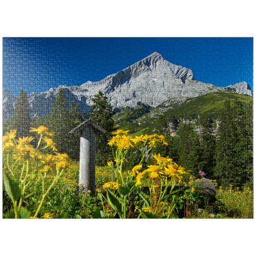 puzzleplate Fountain at Kreuzeck with Alpspitze (2628m), Garmisch-Partenkirchen, Upper Bavaria 1000 Jigsaw Puzzle