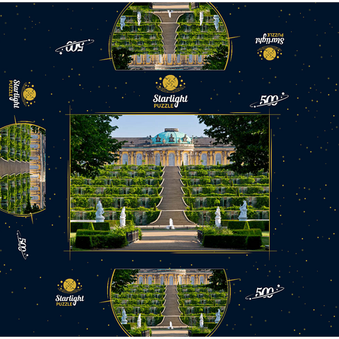 Sanssouci Palace with the vineyard terraces in the park, Potsdam 500 Jigsaw Puzzle box 3D Modell