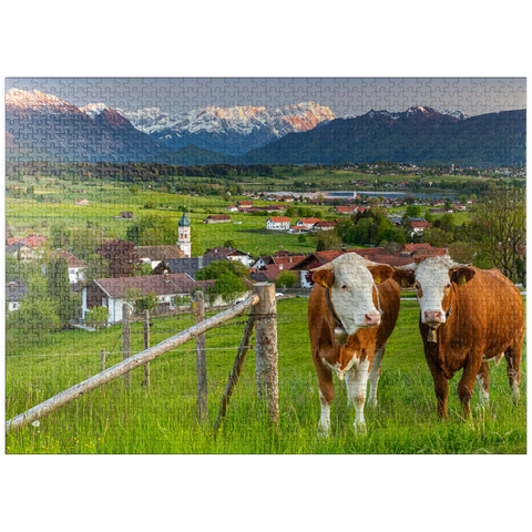 puzzleplate View from Aidlinger Höhe near Murnau am Staffelsee over Aidling with Riegsee lake 1000 Jigsaw Puzzle