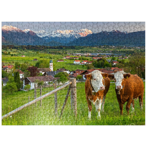 puzzleplate View from Aidlinger Höhe near Murnau am Staffelsee over Aidling with Riegsee lake 500 Jigsaw Puzzle