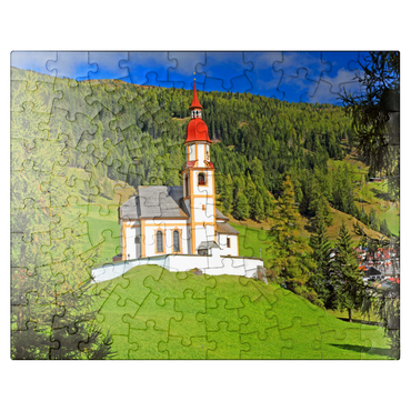 puzzleplate Mountain church in Obernberg am Brenner, Tyrol, Austria 100 Jigsaw Puzzle