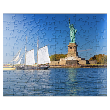 puzzleplate Sailing ship with the Statue of Liberty, Liberty Island, New York City, USA 100 Jigsaw Puzzle