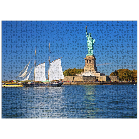 puzzleplate Sailing ship with the Statue of Liberty, Liberty Island, New York City, USA 500 Jigsaw Puzzle