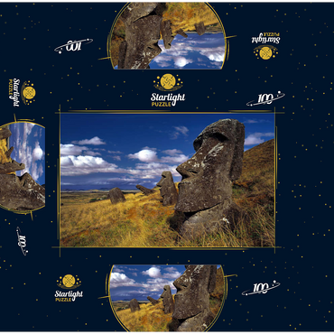 Moai figures at crater Rano Raraku, Easter Island, Chile 100 Jigsaw Puzzle box 3D Modell