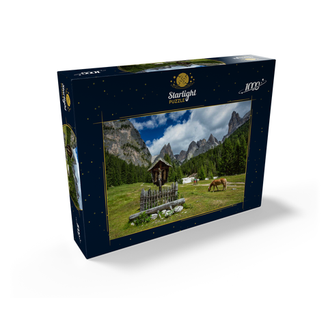 Marterl am Rechten Leger against Grasleitengruppe and Valbonagruppe, Trentino-Alto Adige, Italy 1000 Jigsaw Puzzle box view1