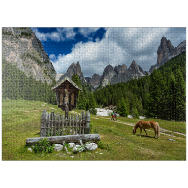 puzzleplate Marterl am Rechten Leger against Grasleitengruppe and Valbonagruppe, Trentino-Alto Adige, Italy 1000 Jigsaw Puzzle