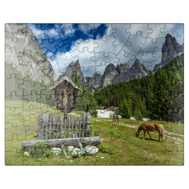 puzzleplate Marterl am Rechten Leger against Grasleitengruppe and Valbonagruppe, Trentino-Alto Adige, Italy 100 Jigsaw Puzzle