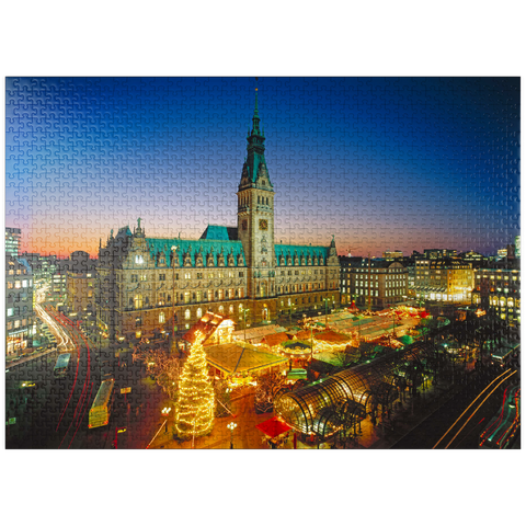 puzzleplate Christmas market at the town hall square with town hall, Hamburg 1000 Jigsaw Puzzle