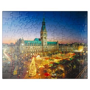 puzzleplate Christmas market at the town hall square with town hall, Hamburg 100 Jigsaw Puzzle