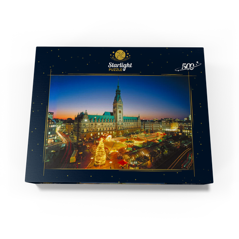 Christmas market at the town hall square with town hall, Hamburg 500 Jigsaw Puzzle box view1