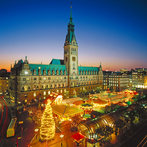 Christmas market at the town hall square with town hall, Hamburg 500 Jigsaw Puzzle 3D Modell