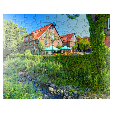 puzzleplate Warehouse houses at the Stadtstreek in the center, Rotenburg (Wümme), Lüneburger Heide 100 Jigsaw Puzzle