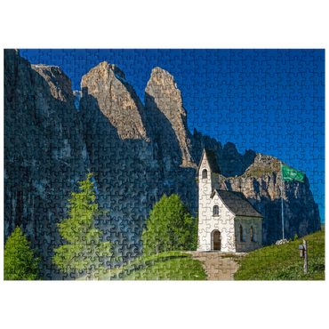 puzzleplate Church at Gardena Pass with Sella Group, Dolomites, Trentino-South Tyrol 500 Jigsaw Puzzle