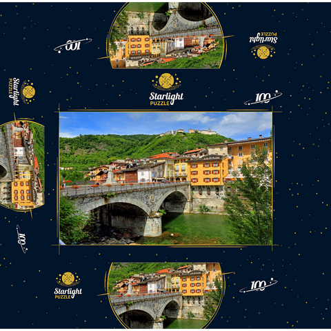 Bridge in the old town over the Sesia with view to Sacro Monte di Varallo in Valsesia, Italy 100 Jigsaw Puzzle box 3D Modell