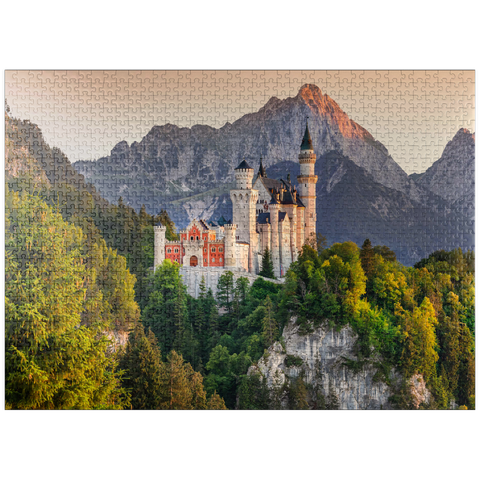 puzzleplate Royal castle against the Tannheimer mountains in the evening, Hohenschwangau near Füssen 1000 Jigsaw Puzzle