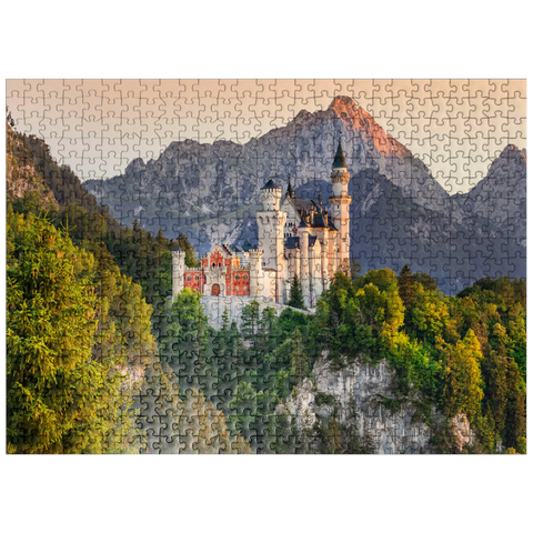puzzleplate Royal castle against the Tannheimer mountains in the evening, Hohenschwangau near Füssen 500 Jigsaw Puzzle