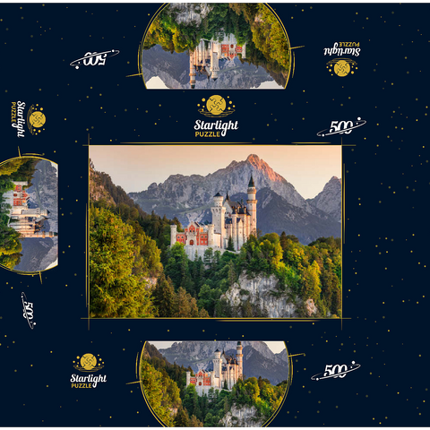 Royal castle against the Tannheimer mountains in the evening, Hohenschwangau near Füssen 500 Jigsaw Puzzle box 3D Modell