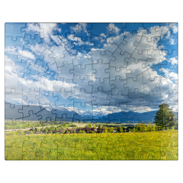 puzzleplate View over the district of Hagen over the Murnauer Moos to the Wetterstein mountains in springtime 100 Jigsaw Puzzle