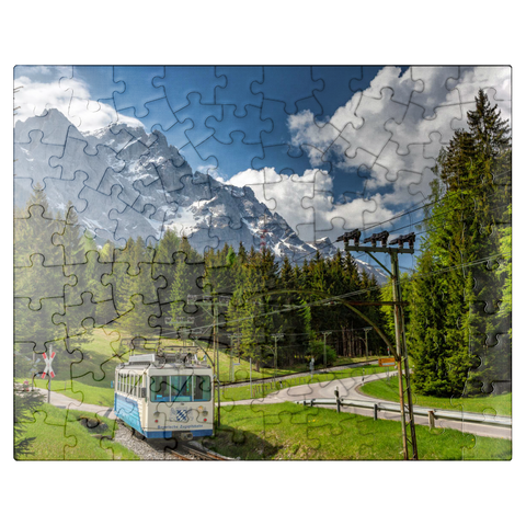 puzzleplate Bavarian Zugspitze Railway against Zugspitze (2962m) near Garmisch-Partenkirchen 100 Jigsaw Puzzle