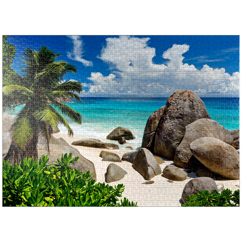 puzzleplate Granite rocks at Carana Beach in Carana Bay, northern tip of Mahe Island, Seychelles 1000 Jigsaw Puzzle