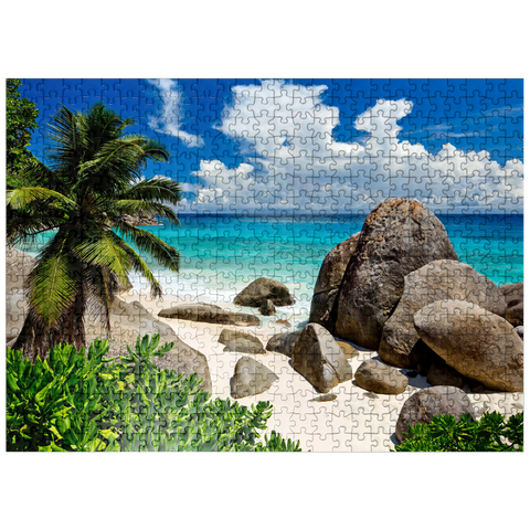 puzzleplate Granite rocks at Carana Beach in Carana Bay, northern tip of Mahe Island, Seychelles 500 Jigsaw Puzzle
