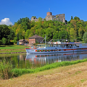 Excursion boat on the river Weser with view to castle ruin, Polle, Lower Saxony, Germany 1000 Jigsaw Puzzle 3D Modell