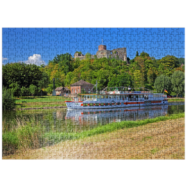 puzzleplate Excursion boat on the river Weser with view to castle ruin, Polle, Lower Saxony, Germany 500 Jigsaw Puzzle