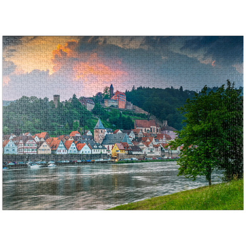 puzzleplate Historic center with Hirschhorn castle in the evening 1000 Jigsaw Puzzle