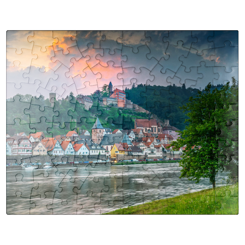 puzzleplate Historic center with Hirschhorn castle in the evening 100 Jigsaw Puzzle