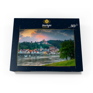 Historic center with Hirschhorn castle in the evening 500 Jigsaw Puzzle box view1