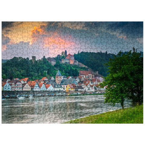 puzzleplate Historic center with Hirschhorn castle in the evening 500 Jigsaw Puzzle