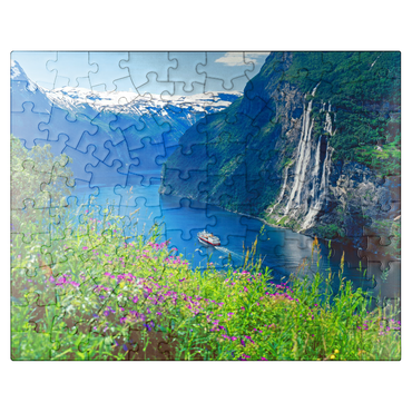 puzzleplate Geiranger Fjord and Seven Sisters Waterfall, Central Norway, Norway 100 Jigsaw Puzzle