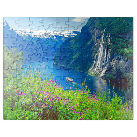 puzzleplate Geiranger Fjord and Seven Sisters Waterfall, Central Norway, Norway 100 Jigsaw Puzzle