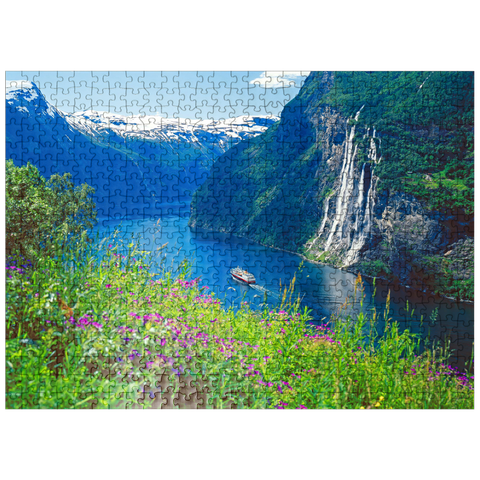 puzzleplate Geiranger Fjord and Seven Sisters Waterfall, Central Norway, Norway 500 Jigsaw Puzzle