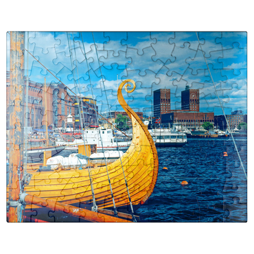 puzzleplate Port at Aker Brygge with city hall, Oslo, Norway 100 Jigsaw Puzzle