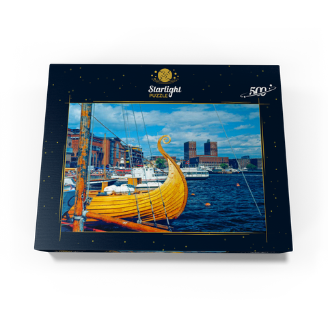 Port at Aker Brygge with city hall, Oslo, Norway 500 Jigsaw Puzzle box view1