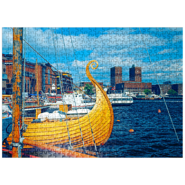 puzzleplate Port at Aker Brygge with city hall, Oslo, Norway 500 Jigsaw Puzzle