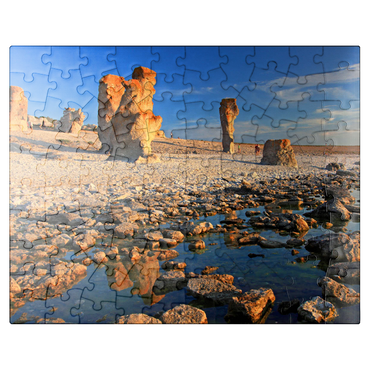 puzzleplate Limestone columns, called Raukar, near Langhammars, Farö Island, Gotland, Sweden 100 Jigsaw Puzzle