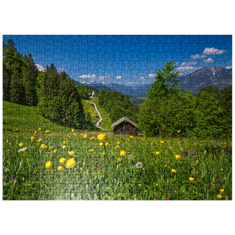 puzzleplate Way to Wamberg against Zugspitze (2962m), Daniel (2340m) in Tyrol, and Kramer (1985m) 500 Jigsaw Puzzle