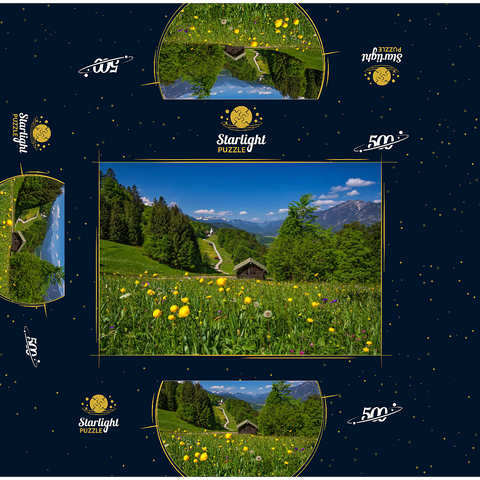 Way to Wamberg against Zugspitze (2962m), Daniel (2340m) in Tyrol, and Kramer (1985m) 500 Jigsaw Puzzle box 3D Modell